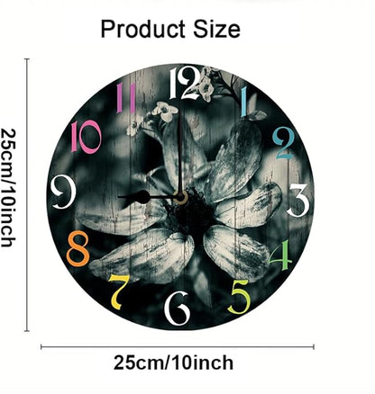 Daisy Wall Clock 10 Inch Silent Non Ticking Battery Operated Wooden Modern Office Simple Minimalist Clock Decorative for Kitchen Home Bathroom Living Room