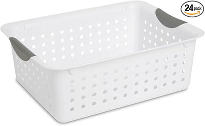 Sterilite 24-Pack Medium Ultra Basket, Open Top Plastic Storage Organizer, White - Classic Baskets for Organizing Countertops, Pantry Shelves, Kitchen Cabinets, Laundry Rooms or Home Offices