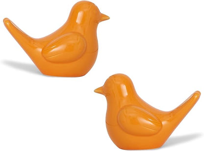 Artconal Small Orange Bird Statue Ceramic 2-Piece Set, 4½ inch Cute Knick Knack for Home Office Shelf Desk Decor