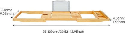 Bath Caddy Tray Bamboo Bathtub Tray Caddy Expandable with Wine Glass Holder and Book Stand