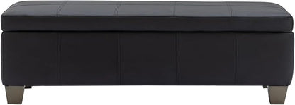 51 Inch Storage Ottoman, Storage Bench with Safety Hinge, Upholstered Synthetic Leather Ottoman Bench for Bedroom, Living Room, Entryway, Hallway, Foot Rest, Support 500lbs, Black