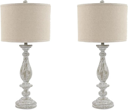 Signature Design by Ashley Bernadate Vintage Cottage Table Lamp, 2 Count, 31", Whitewash
