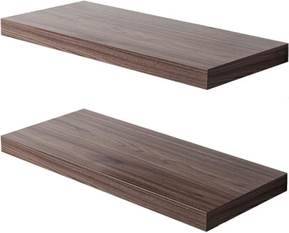 JPND Floating Shelf, Set of 2 Wall Shelf, 24 in W x 12.75 in D x 2 in H Wooden Floating Wall Shelf with Invisible Brackets for Living Room/Bedroom/Bathroom/Kitchen Storage and Decor, Walnut
