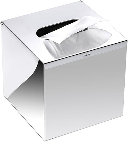 Sumnacon Square Stainless Steel Tissue Box Cover - Wall Mounted Stylish Paper Facial Cover, Modern Metal Tissue Box Holder for Bedroom/Bathroom/Vanity/Countertop/Dresser/Night Stand/Office/Car, Polish