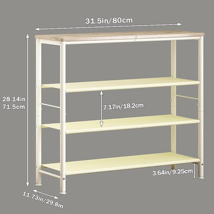 Shoe Rack Organizer 5 Tier Metal Organizer Shelf with Industrial MDF Board and Layer Fabric for Entryway Closet Bedroom Living Room Garage (White, 4 Tier)