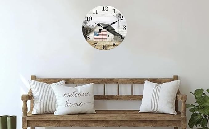 XFM Farmhouse Wall Clock 24 Inch Rustic Barn Wooden Clocks Silent Non-Ticking Battery Operated Country Large Wall Clock for Living Room Kitchen Bedroom Office
