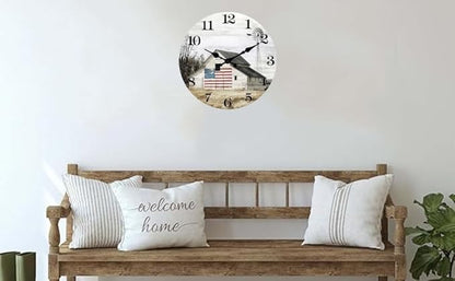 XFM Farmhouse Wall Clock 24 Inch Rustic Barn Wooden Clocks Silent Non-Ticking Battery Operated Country Large Wall Clock for Living Room Kitchen Bedroom Office