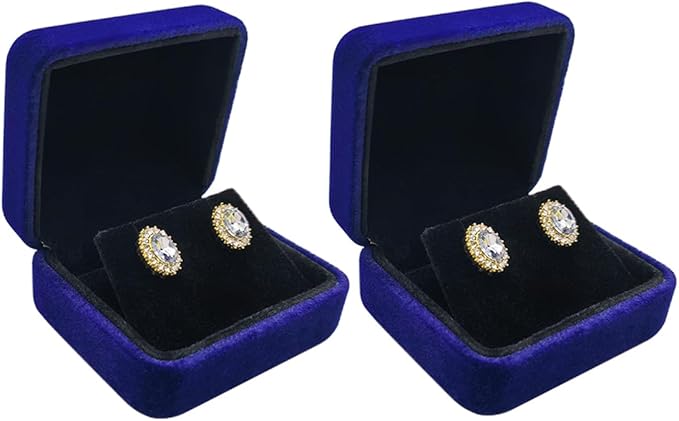 GBYAN 2 Pieces Velvet Earring Box,Stud Earring Gift Box,Jewelry Display Case for Proposal,Engagement,Wedding and Birthday,Blue