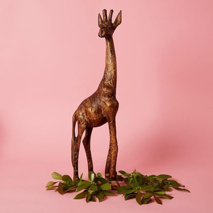 Tall Wood Giraffe Sculpture, Statues, Animal Figurines, Home Decor Accents, Living Room, Office, Desk, Coffee Table, Book Shelf, Hand Carved, African, Brown