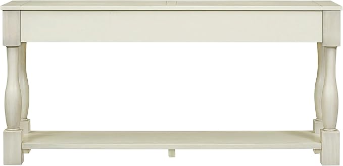 Knocbel 64 Inch Long Antique Entry Console Table with Drawers & Bottom Open Shelf, Solid Wood Sofa Couch Table for Entryway Hallway Living Room (Antique White)