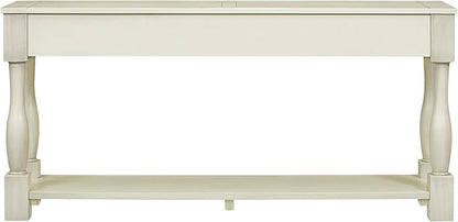 Knocbel 64 Inch Long Antique Entry Console Table with Drawers & Bottom Open Shelf, Solid Wood Sofa Couch Table for Entryway Hallway Living Room (Antique White)