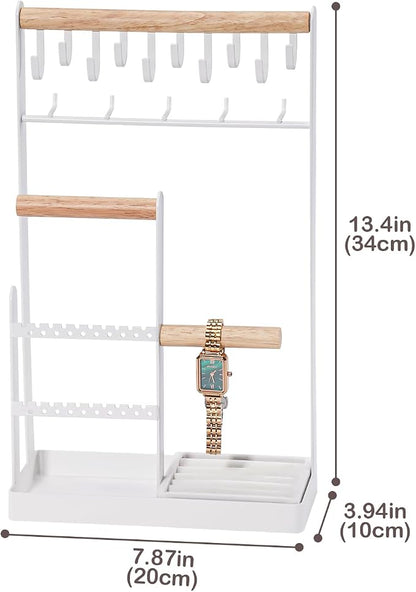 ProCase Jewelry Organizer Jewelry Stand Jewelry Holder Organizer, 4-Tier Necklace Organizer with Ring Tray, Large Aesthetic Jewelry Tower Storage Rack Tree for Bracelets Earrings Rings -Large, White