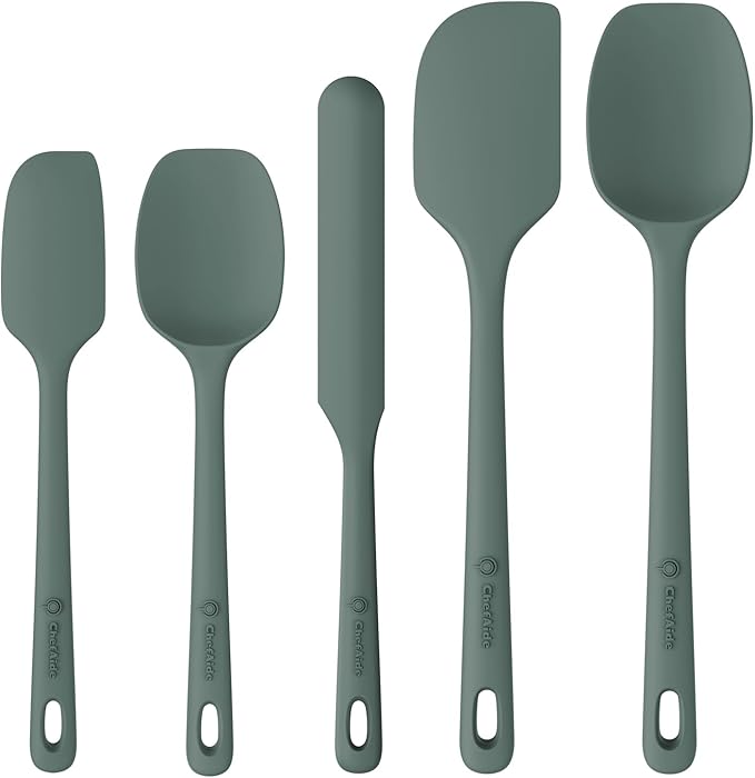 ChefAide 5 Pieces Silicone Spatula Set, Food Grade Rubber Spatula, Upgrade Strong Handle with Ergonomic Grip, Heat Resistant Up to 600°F for Nonstick Cookware, Cooking