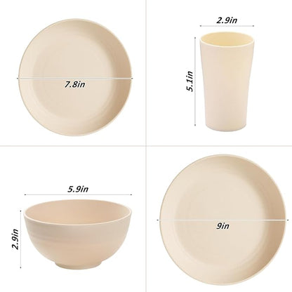 Wheat Straw Dinnerware Sets for 4,Unbreakable Tableware Set Wheat Straw Plates Bowls Cup Sets Kitchen Dishes 16pcs College Dorm Room Essentials Cutlery Set Microwave Dishwasher Safe Camping Picnic