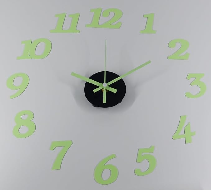 OceeK DIY Wall Clock, Fluorescence Modern Silent Non-Ticking, Battery Operated, 3D Quality Quartz Frameless Wall Closks,8-15" Round