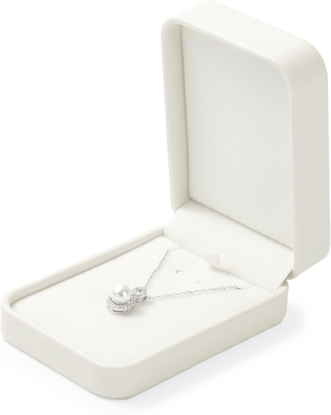 Leather Necklace Box Necklace Gift Box Velvet Interior Pendant jewelry Case Long Chain Display Storage Case for Anniversary Wedding Birthday Mother's Day Gifts (White)