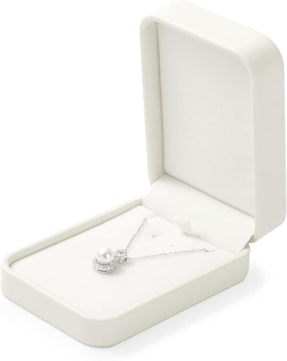 Leather Necklace Box Necklace Gift Box Velvet Interior Pendant jewelry Case Long Chain Display Storage Case for Anniversary Wedding Birthday Mother's Day Gifts (White)