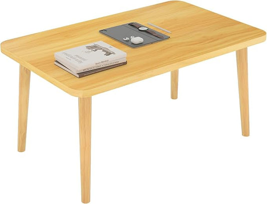 Square Coffee Table Low Table with 4 Solid Wood Sturdy Legs,Floor Table Desk for Sitting on The Floor,19.7"D x 31.5"W x 16"H Inches,Living Room/Toy room Furniture,Rental house Furniture(Natural)