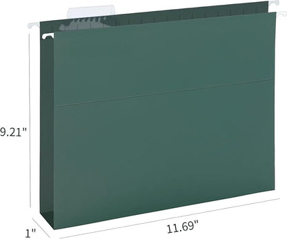 HERKKA Hanging File Folders, 80 Pack Reinforced Letter Size Hanging Folders with Heavy Duty 0 Inch Expansion, Designed for Bulky Files, Medical Charts, 1/5-Cut Adjustable Tabs, Green