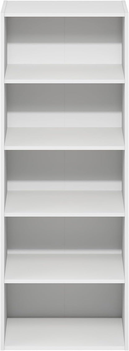 Furinno Basic Book Shelf, 5-Tier Bookshelf, Cube Storage Organizer Bookcase with Open Shelf, 11 x 17 x 44, for Living Room, Bedroom, Home Office, White