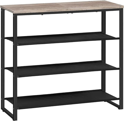 HOOBRO Shoe Rack, 4 Tier Shoe Storage Organizer with 3 Oxford Fabric Shelves and Top Panel, Holds 12-16 Pairs of Shoes for Entryway and Closet, Industrial, Greige BG47XJ01G1