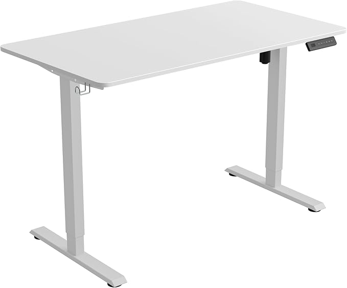 FEZIBO One-Piece Standing Desk Adjustable Height Stand up Home Office Desk, 55x24 Inch Electric Standing Computer Desk, with 4 Memory Presets, Headphone Hook, White