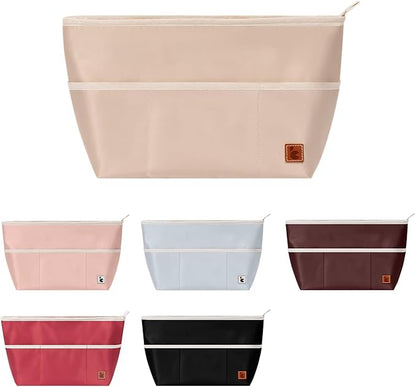 SDANG Purse Organizer Insert with Zipper – Pink Handbag & Tote Bag Organizer | Bag-in-Bag Insert with Pockets for Purses, Totes & Travel(Beige,Large 30)