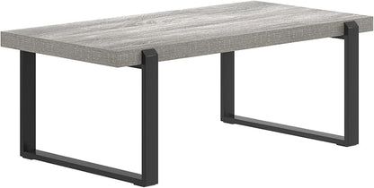 FOLUBAN Modern Coffee Table, Rustic Wood and Metal Center Table, Rectangle Cocktail Tea Table for Living Room, Light Grey, 47 Inch