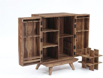 Pemberly Row Contemporary Solid Sheesham Wood Bar in Light Brown