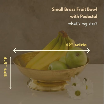 Gold Brass Fruit Bowl for Kitchen Counter, Decorative Bowl, Table Centerpiece, Kitchen Storage, Home Decor, Brass Home Accessories, Pedestal Bowl, Gold Finish, 12" wide (Small 12" Dia)