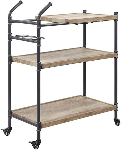 Acme Brantley Serving Cart with 3 Wooden Shelves in Oak and Sandy Black