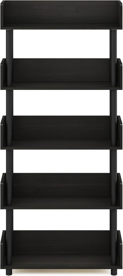 Furinno TURN-N-TUBE 5-Tier Display Shelf, Storage Shelves, Book Shelf, Open Shelves with Rounded Corner Top Edges, for Organization and Storage, Living Room, Home Office, Espresso