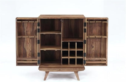 Pemberly Row Contemporary Solid Sheesham Wood Bar in Light Brown
