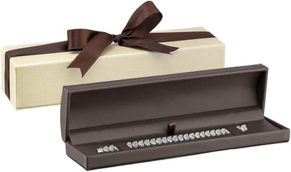 Dome-Shape Leather Bracelet Box for Women & Men – Jewelry Gift Box Ideal for Bracelet Case, Necklace, Chain – Bracelet/Necklace Box with Cream Ribbed Outer Box & Matching Bow Ribbon