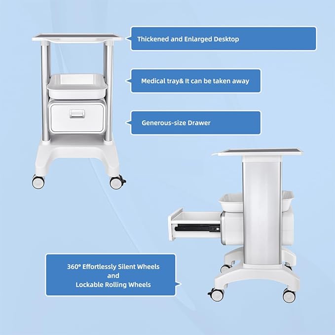 Portable Professional Medical Trolley Cart Load 130 Lbs with Drawers and Silent Wheels for Beauty SPA Home Hospital Office Medical Clinic