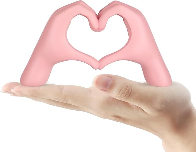 Small Pink Decor,Resin Heart Hands Sculpture for Living Room Bedroom Bookshelf Shelves Office Desk Decor,Love Finger Modern Statue for Wedding Decorations,Unique Birthday for Women Girls.