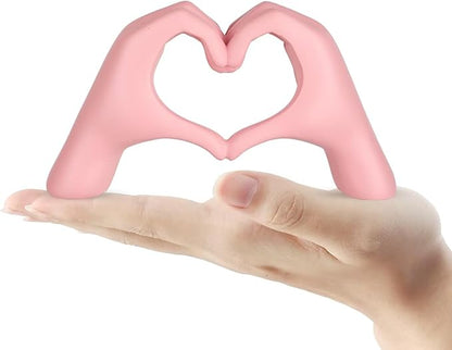 Small Pink Decor,Resin Heart Hands Sculpture for Living Room Bedroom Bookshelf Shelves Office Desk Decor,Love Finger Modern Statue for Wedding Decorations,Unique Birthday for Women Girls.