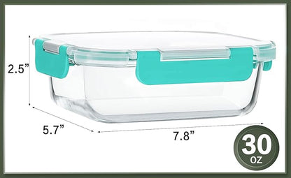 KOMUEE 10 Packs 30 oz Glass Meal Prep Containers,Glass Food Storage Containers with Lids,Airtight Lunch Bento Boxes, Microwave, Oven, Freezer and Dishwasher,Green