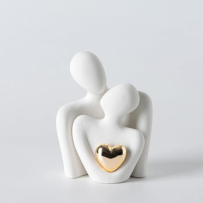 GJFASGF Hugging Couple Statue Ceramic Lover Figurine Home Decor is a Romantic Gift for Her on Wedding Anniversary and Valentines, TV Stand Decoration Knick Knacks for Shelves (M)
