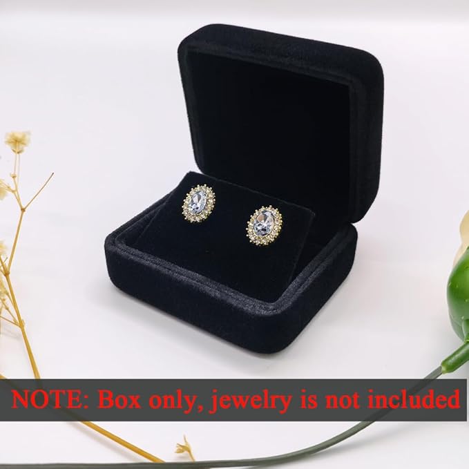GBYAN 2 Pieces Velvet Earring Box,Stud Earring Gift Box,Jewelry Display Case for Proposal,Engagement,Wedding and Birthday,Black