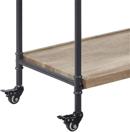 Acme Brantley Serving Cart with 3 Wooden Shelves in Oak and Sandy Black