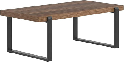 FOLUBAN Modern Coffee Table, Rustic Wood and Metal Center Table, Industrial Rectangle Cocktail Tea Table for Living Room, Walnut, 47 Inch