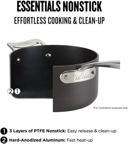 All-Clad Essentials Hard Anodized Nonstick Fry Pan Set 2 Piece, 8, 10,5 Inch Oven Broiler Safe 500F, Lid Safe 350F Pots and Pans, Cookware Black
