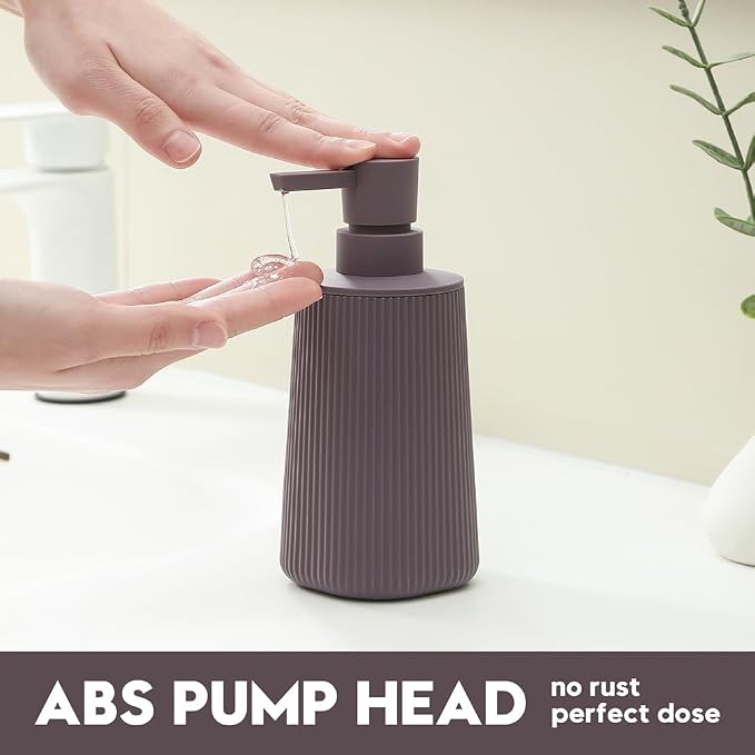 Small Soap Dispenser for Bathroom and Kitchen, Modern Farmhouse Striped Style Plastic Hand Soap Dish Soap Dispenser with Pump Matte Purple
