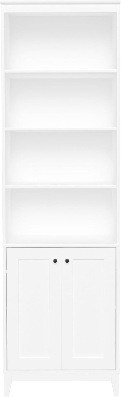 Prepac Yaletown Bookcase with Doors, White Storage Cabinet with Doors and Shelves, Accent Cabinet 23.75" W x 79.50" H x 12.25" D, WSBR-2310-1