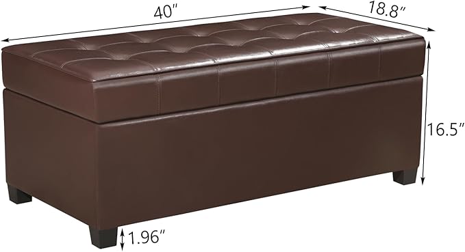 Homebeez 40" Faux Leather Storage Ottoman Bench, End of Bed Bench, Upholstered Bench with Storage for Living Room,Bedroom,Entryway (40" Brown)