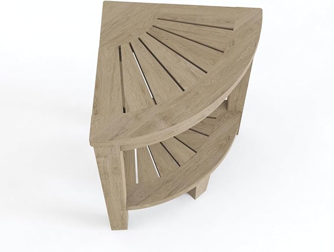 AquaTeak Patented 13" Kai-Mist Petite OptiAREA Corner Teak Shower Bench - Shower Stool for Bathroom - Durable Water Resistant Shower Chair - Shaving Foot Rest - Indoor & Outdoor Use