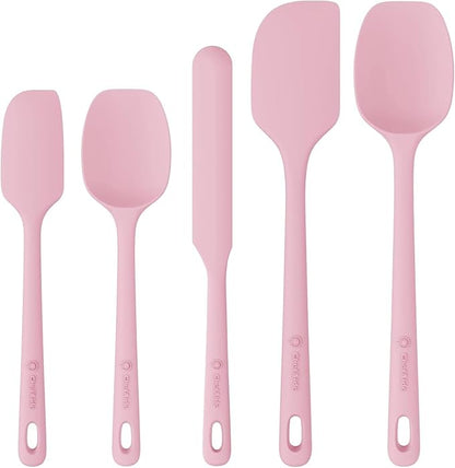 ChefAide 5 Pieces Silicone Spatula Set, Food Grade Rubber Spatula, Upgrade Strong Handle with Ergonomic Grip, Heat Resistant Up to 600°F for Nonstick Cookware, Cooking