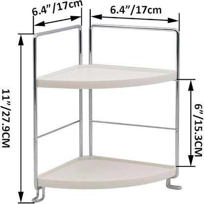 2-Tier Bathroom Countertop Organizer - Vanity Tray Cosmetic & Makeup Storage- Kitchen Spice Rack Standing Shelf - Corner Storage Shelf, Silver