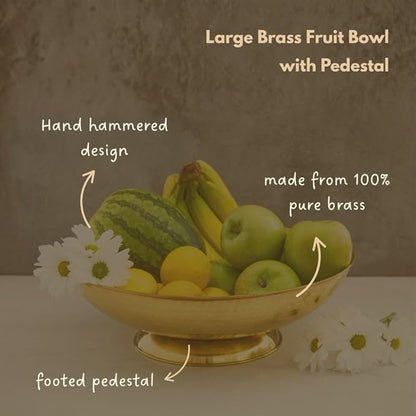 Gold Brass Fruit Bowl for Kitchen Counter, Decorative Bowl, Table Centerpiece, Kitchen Storage, Home Decor, Brass Home Accessories, Pedestal Bowl, Gold Finish, 12" wide (Large 15" Dia)